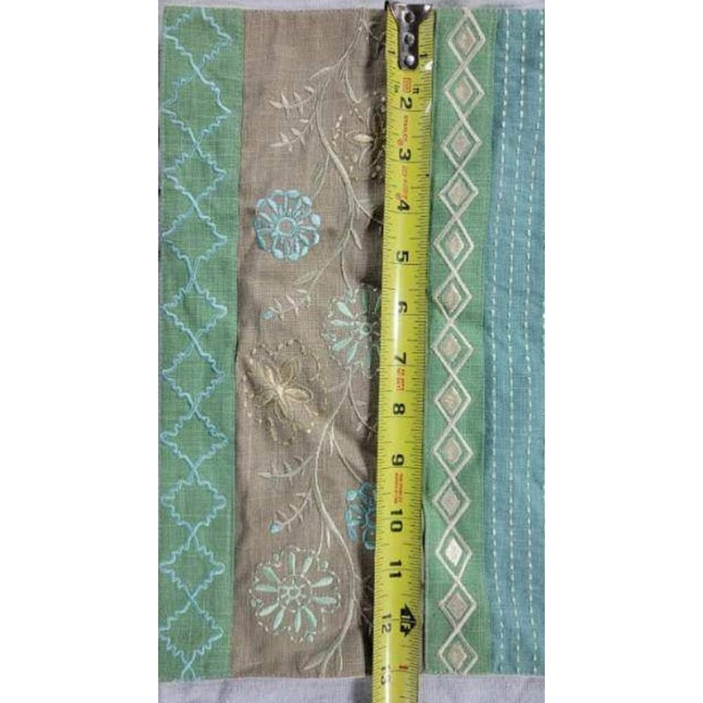 VTG 90's Table Runner 71 X 12" Spring Easter Floral Blue Green Long Embroidered - Picture 4 of 4